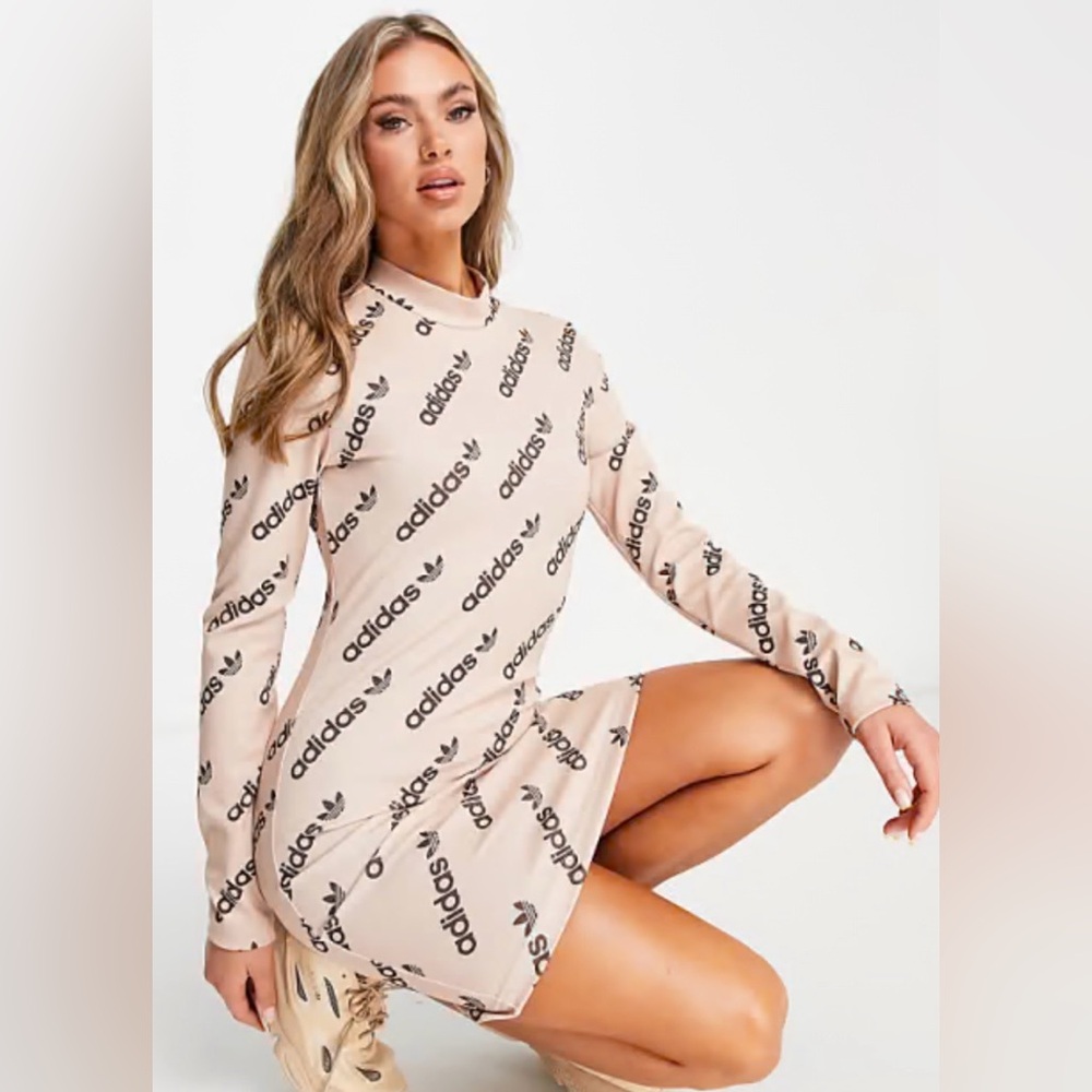 Adidas Women's Long Sleeve Logo Dress - Cream net